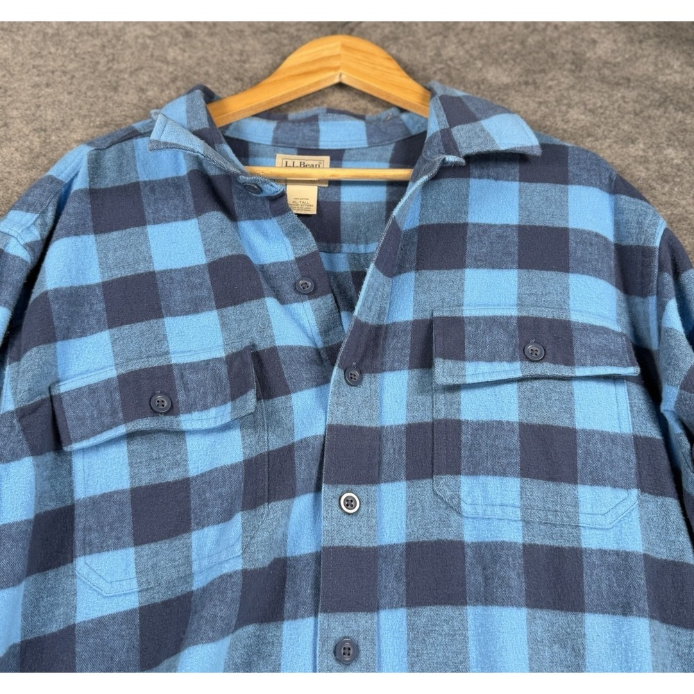 LL Bean Chamois Cloth Flannel Shirt Traditional Fit Blue Plaid XL Tall